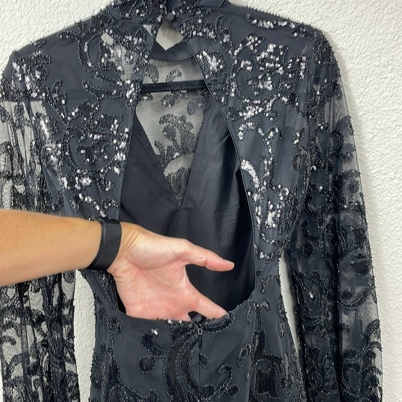 Alexis Franciska Dress in Beaded Black Sparkle Long Sleeve Mini LBD Sz S - Picture 9 of 16